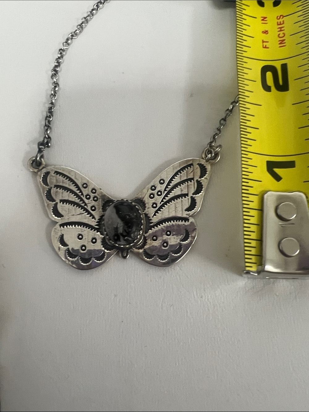 Sterling Silver Butterfly Pendant Necklace with White Buffalo Stone - Picture 6 of 7